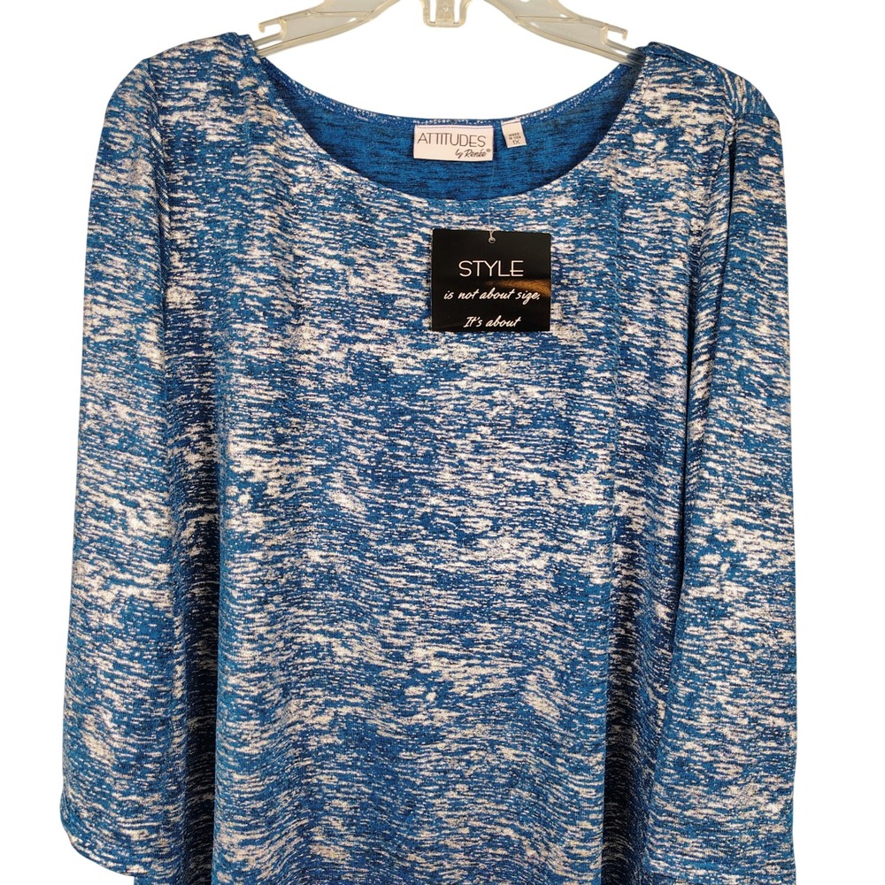 NWT Attitudes by Renee Womens 1X Tunic Top Blue Silver Space Dye Modern Gorpcore
